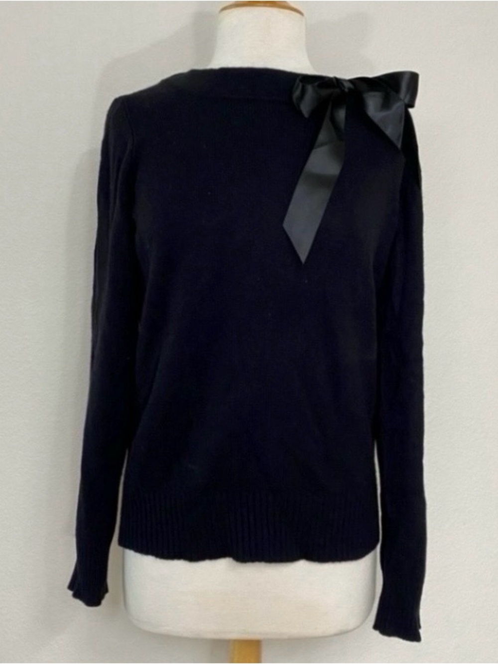 GAP Women's Black Crew Bow Wool Mix Knit Sweater Size Large Academia Classic